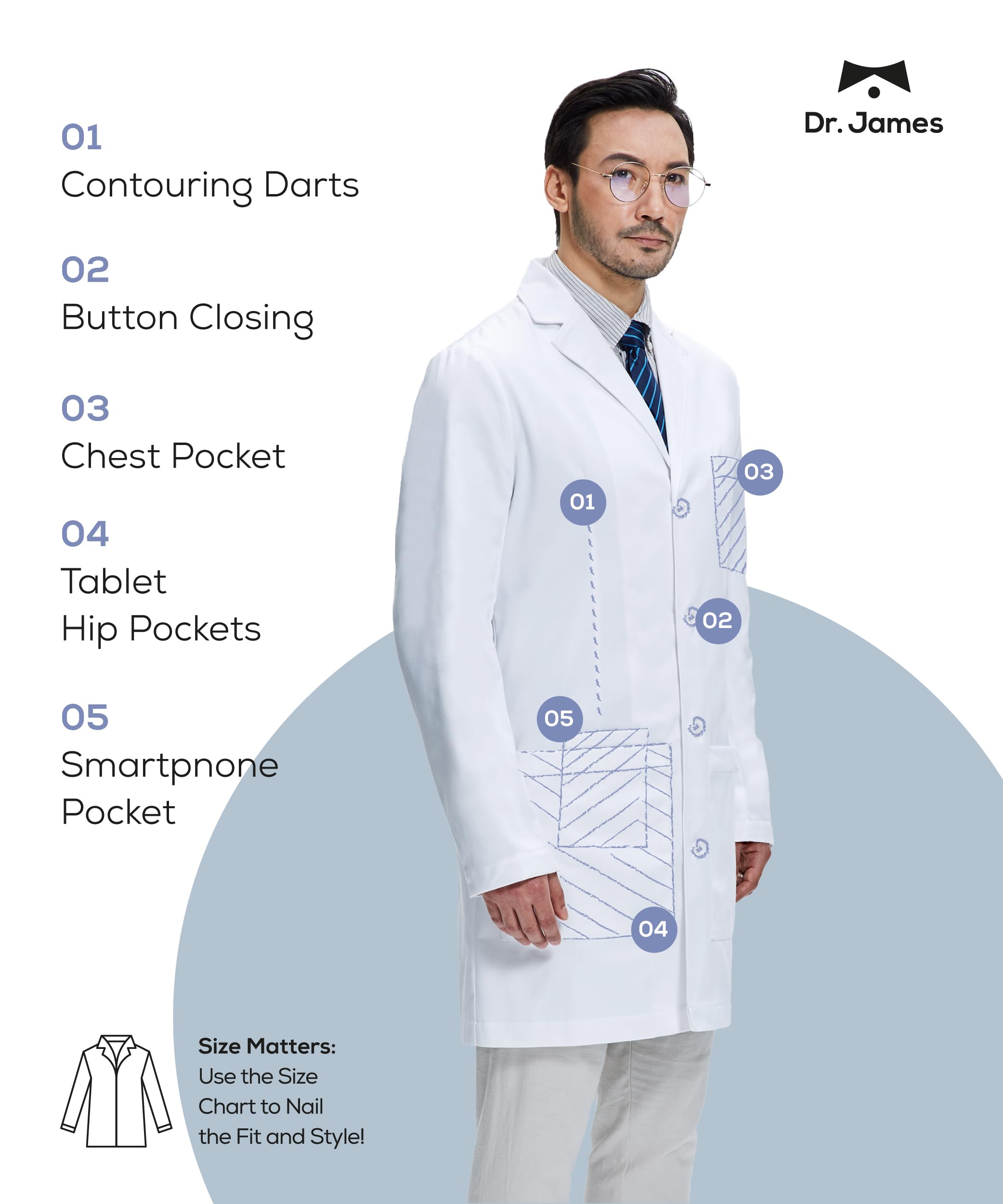 Dr. James Medyczne fartuchy laboratoryjne Mężczyźni Dr21