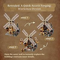Vista 4 de PANTASY Steampunk Windmill Workshop - Juego de construcción de molino de viento holandés con accionamiento mecánico con cuchillas giratorias