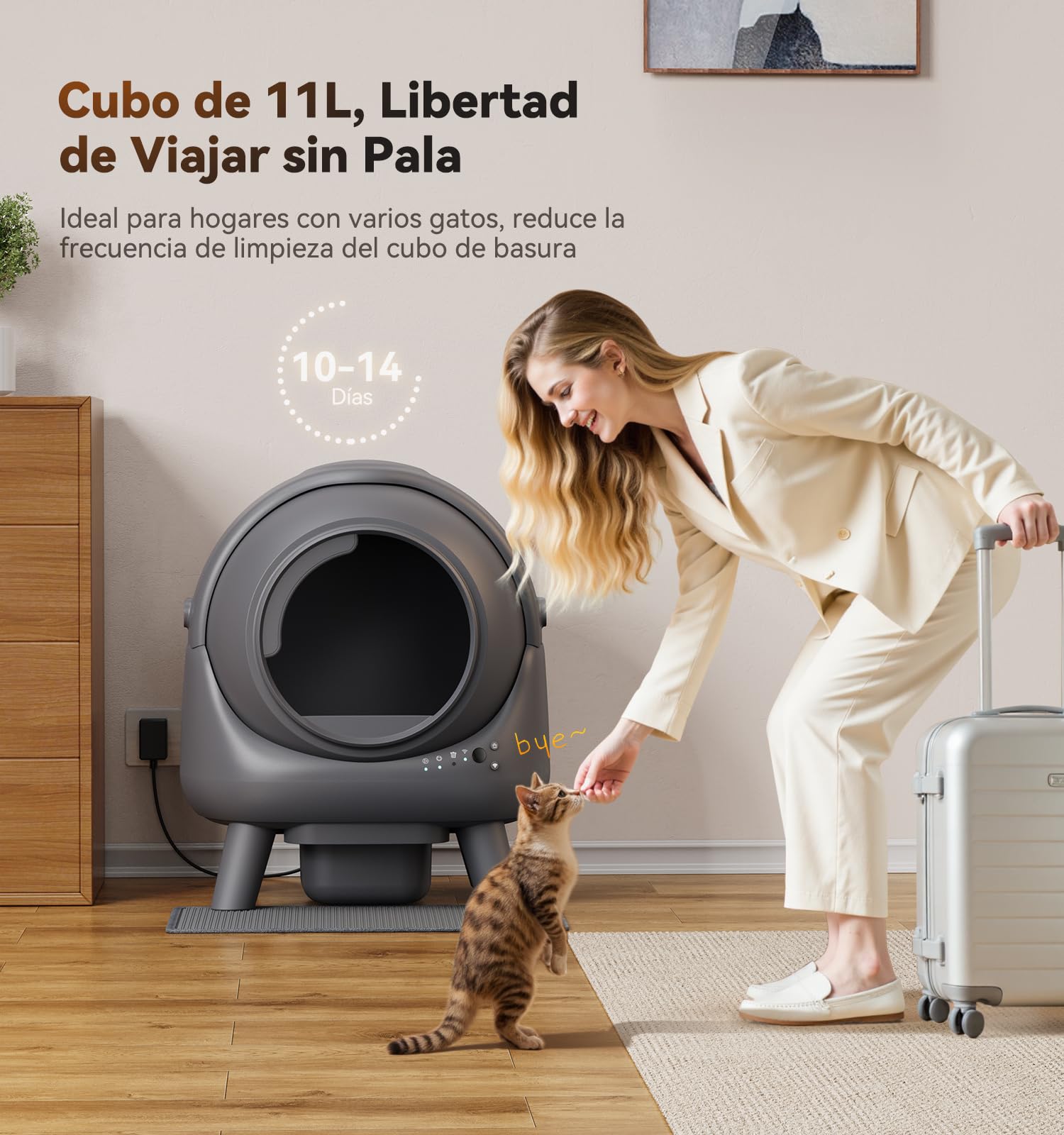 Arenero Gatos Autolimpiable Caja de Arena Sin Olor 65L +1 Bolsa de Basura | FEELNEEDY Control de Olores,App Monitor en Tiempo Real,Sensores de Seguridad con Varios Gatos (1-8 kg)