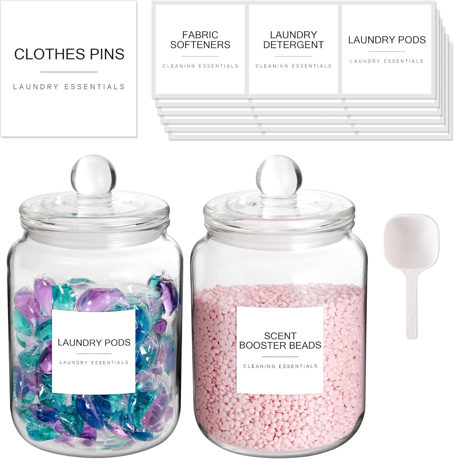 Glass Jars for Laundry Room Organization, Half Gallon Airtight Laundry Storage Glass