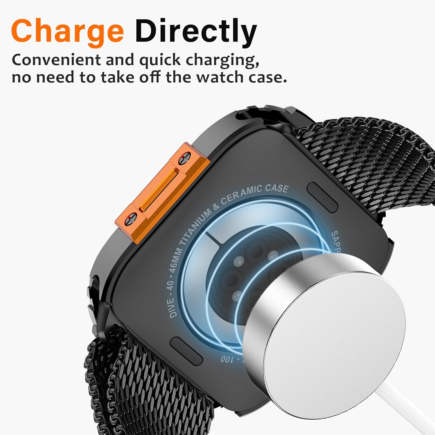 Amizee 2 in 1 Metal Armor Case for Apple Watch Series 11/10 46mm with Back Cover, Military Grade Protection Rugged Protective Bumper Cover for iWatch 46mm, Black/Orange - Image 6