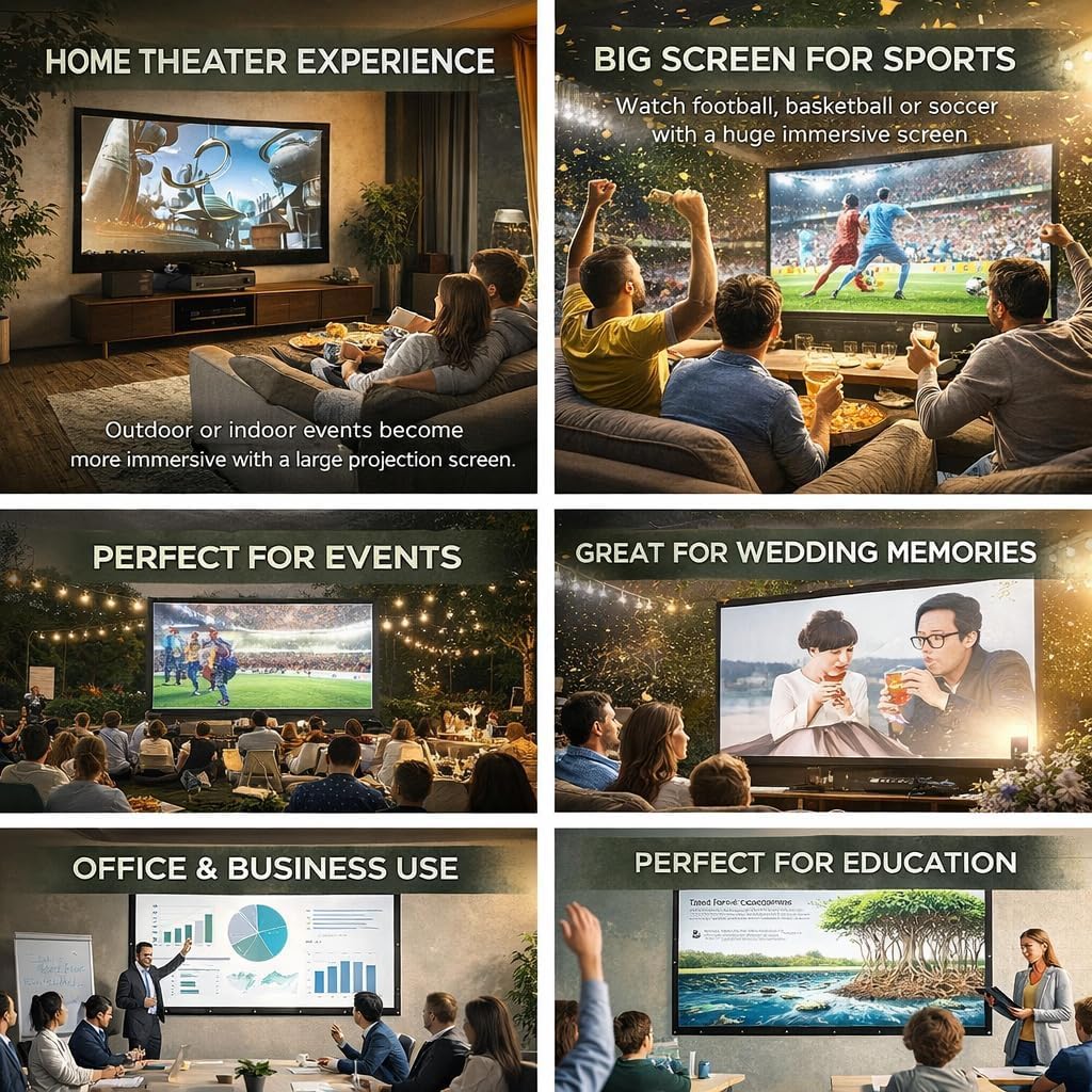 Japard 250 inch Projector Screen Outdoor, 4K Full HD 3D 16:9 Canvas Material Double-Sided Projection, Foldable Portable, Wall Mount Hanging Extra Large for Home Outside Theater, Party