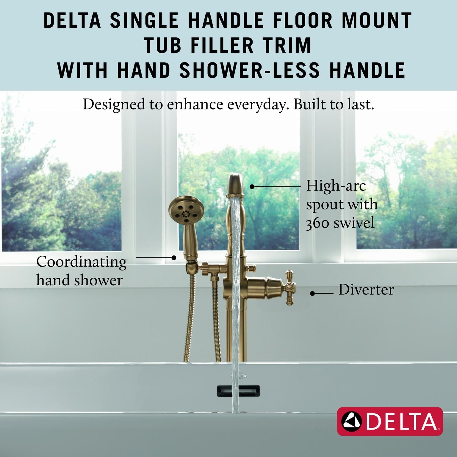 Delta Freestanding Tub Faucet with Hand Held Shower, Brushed Gold