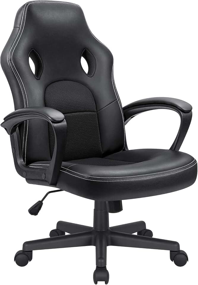 Office Gaming Chair High Back Leather Computer Chairs Ergonomic Height Adjustable Racing Game Desk Chair Executive Conference Task Chair (Black)