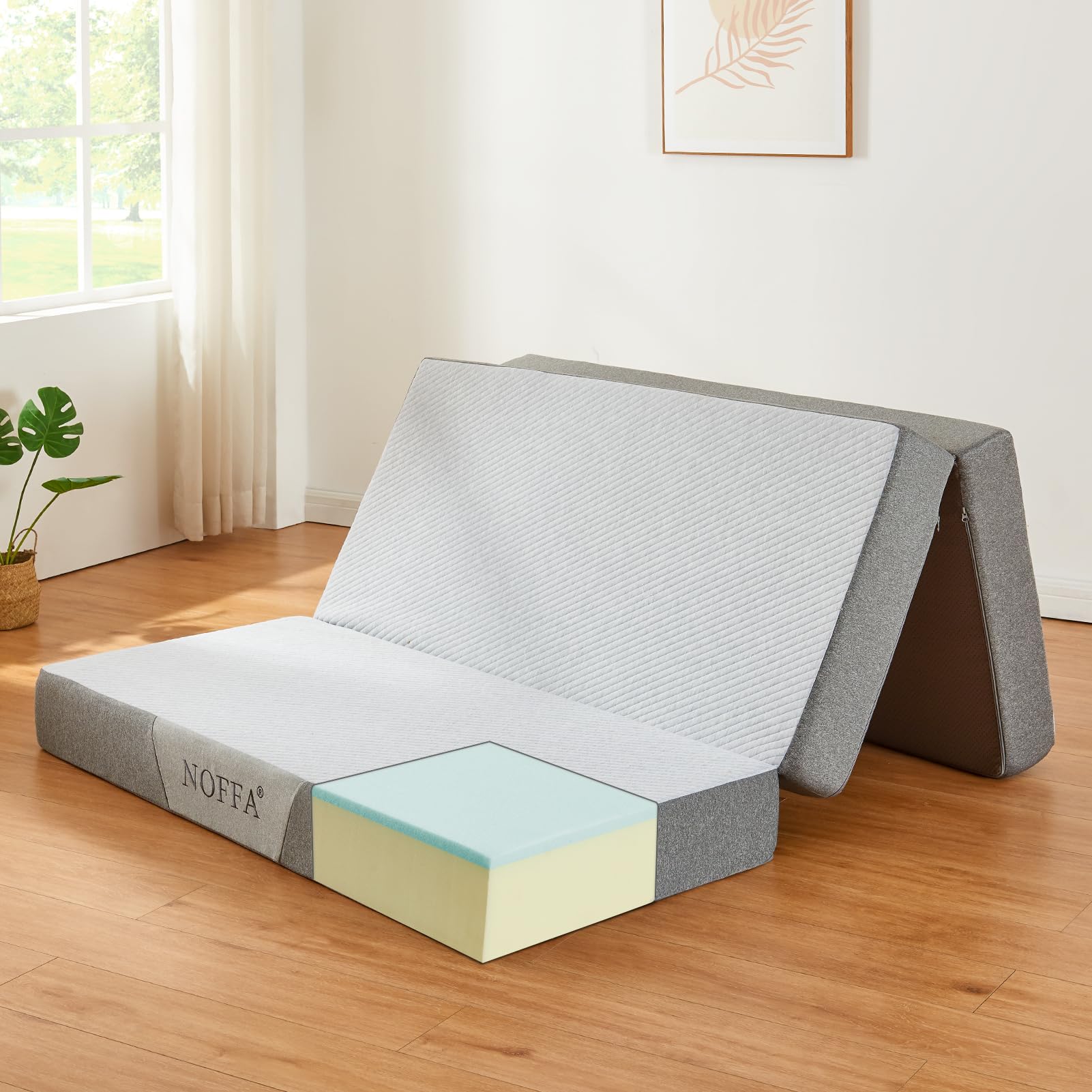 NOFFA Folding Mattress Small Double,Tri-fold Double Mattress with Two layer Memory Foam,Foldable Floor Mattresses Small Double Size Futon Mattress for Camping,Travel,Bed (120x190x15cm) 4FT