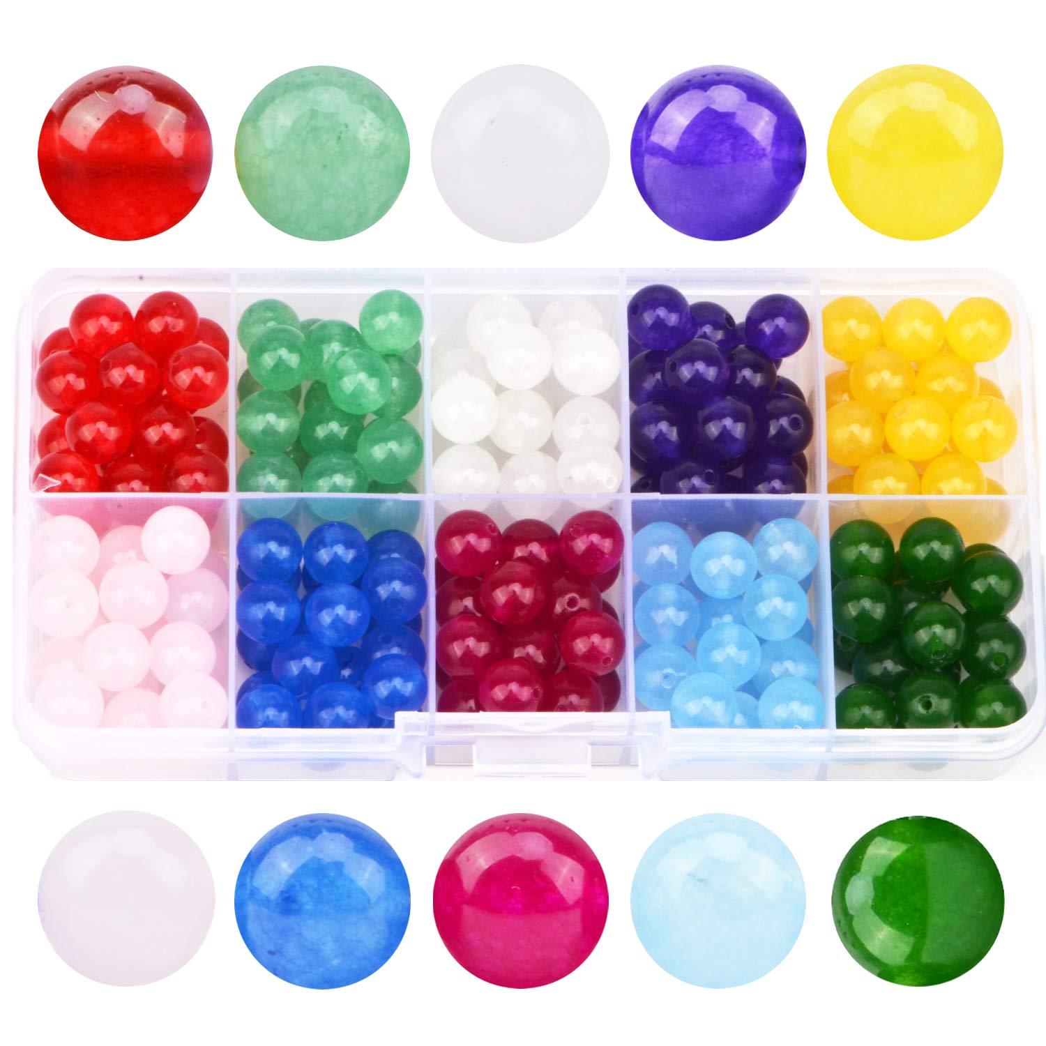 10 colors 200pcs mixed 8mm round genuine real stone beads - smooth hole size 1.3mm diy charm for bracelet, necklace, earrings - jewelry making (jade beads mix 200pcs, 8mm)