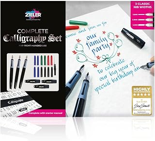 Zieler Calligraphy Pen Set - Complete 3 Pen 17-piece Calligraphy Writing Set - Free-Flowing Pens with Soft Rubber Finger Grip - Suitable for All Levels