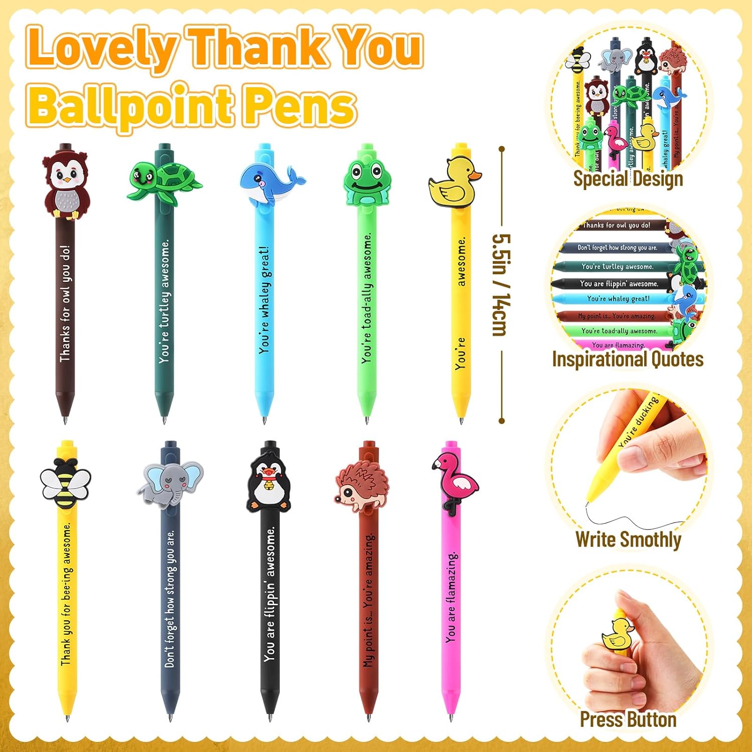 40 Sets Funny Employee Appreciation Gifts Bulk Funny Animal Thank You Ballpoint Pens and Inspirational Cards Inspirational Gifts for Team Teacher Staff Coworkers Easter Office Favors - Image 2