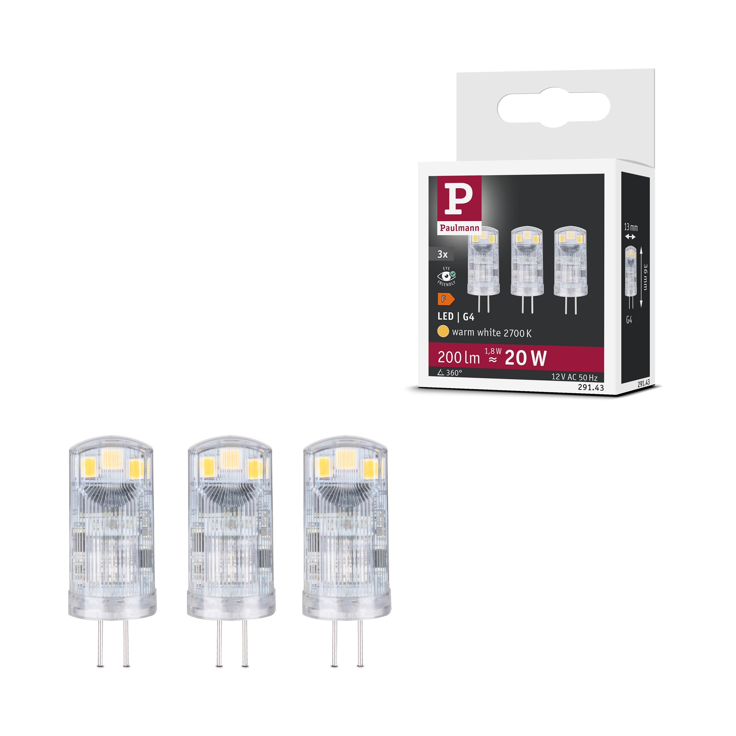 Paulmann 29143 LED Warm White G4 1.8W 3pcs Compact Energy-saving D...