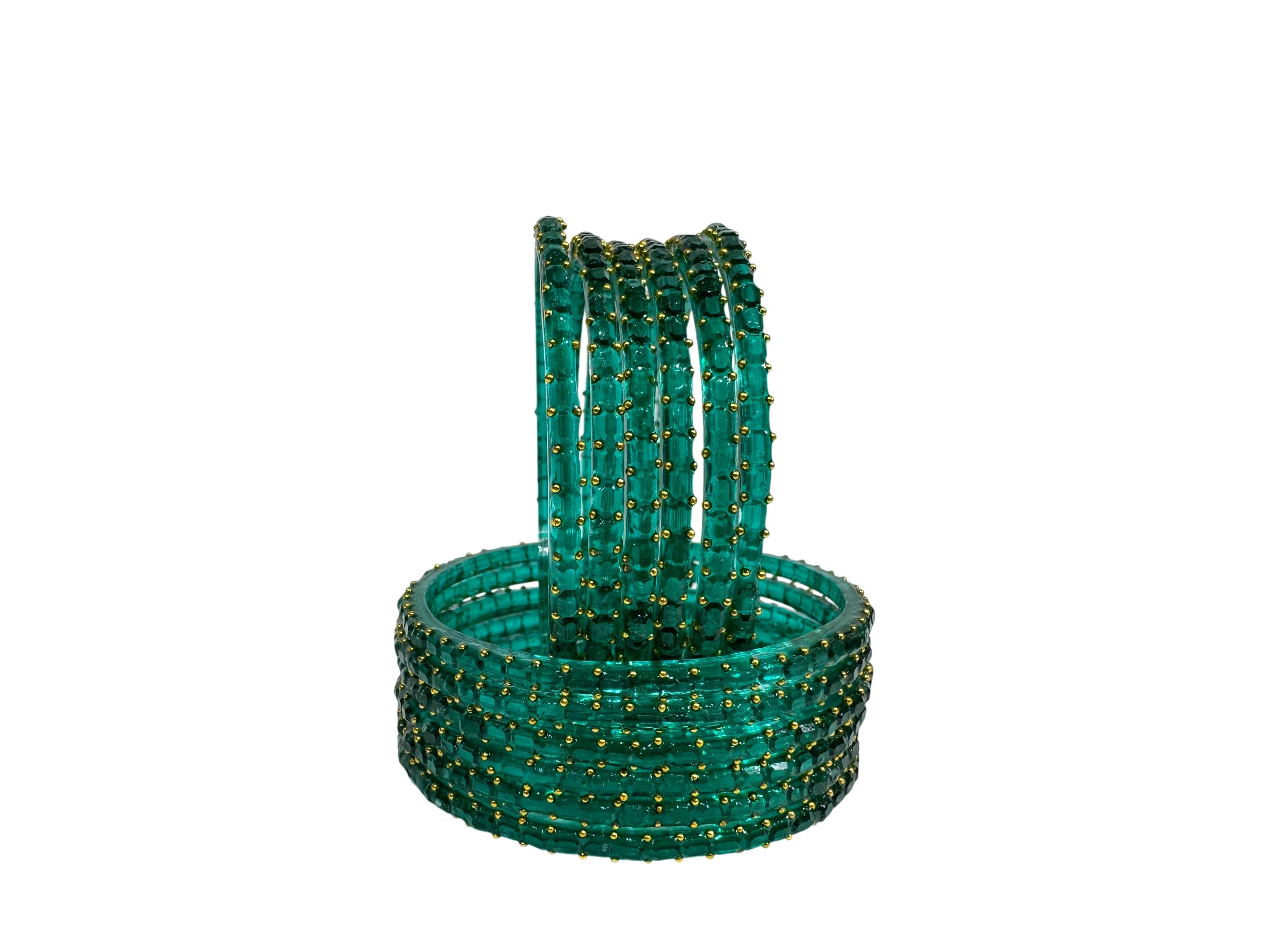 SATYAM BANGLE STORE Radium Raindrop Glass Bangles Set For Women with Gold Zircon Stone & Beads|Trendy Transparent Crystal Glass Bangles| Bangles for Wedding, Party -Set of 12