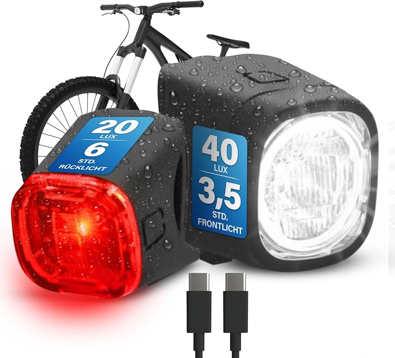 Fischer Square kerékpár lámpa szett 90 lm, USB töltés, IP44, StVZO