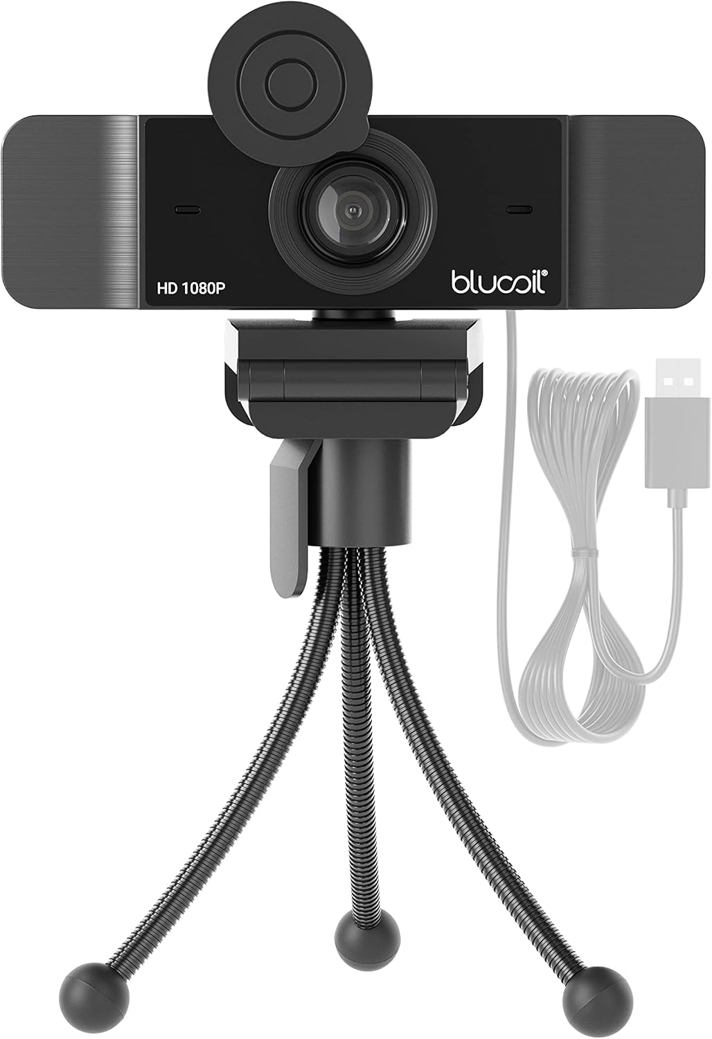 Full HD 1080p USB Webcam with Built-in Microphone, Low Light Correction, Wide Angle, Lens Cover and Tripod - for Desktop, Laptop, Windows, Mac, Video Conferencing, Live Streaming, and Gaming