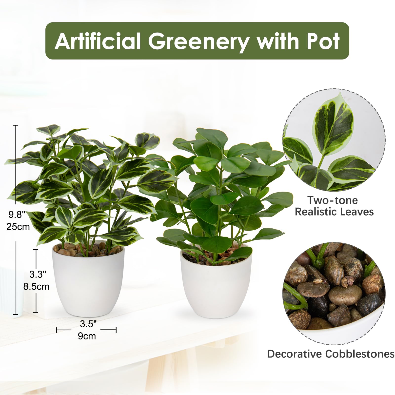 Briful 2 plantas artificiales pequeñas para interiores en maceta, plantas artificiales de escritorio para casa de campo, jardín, decoración de estantes