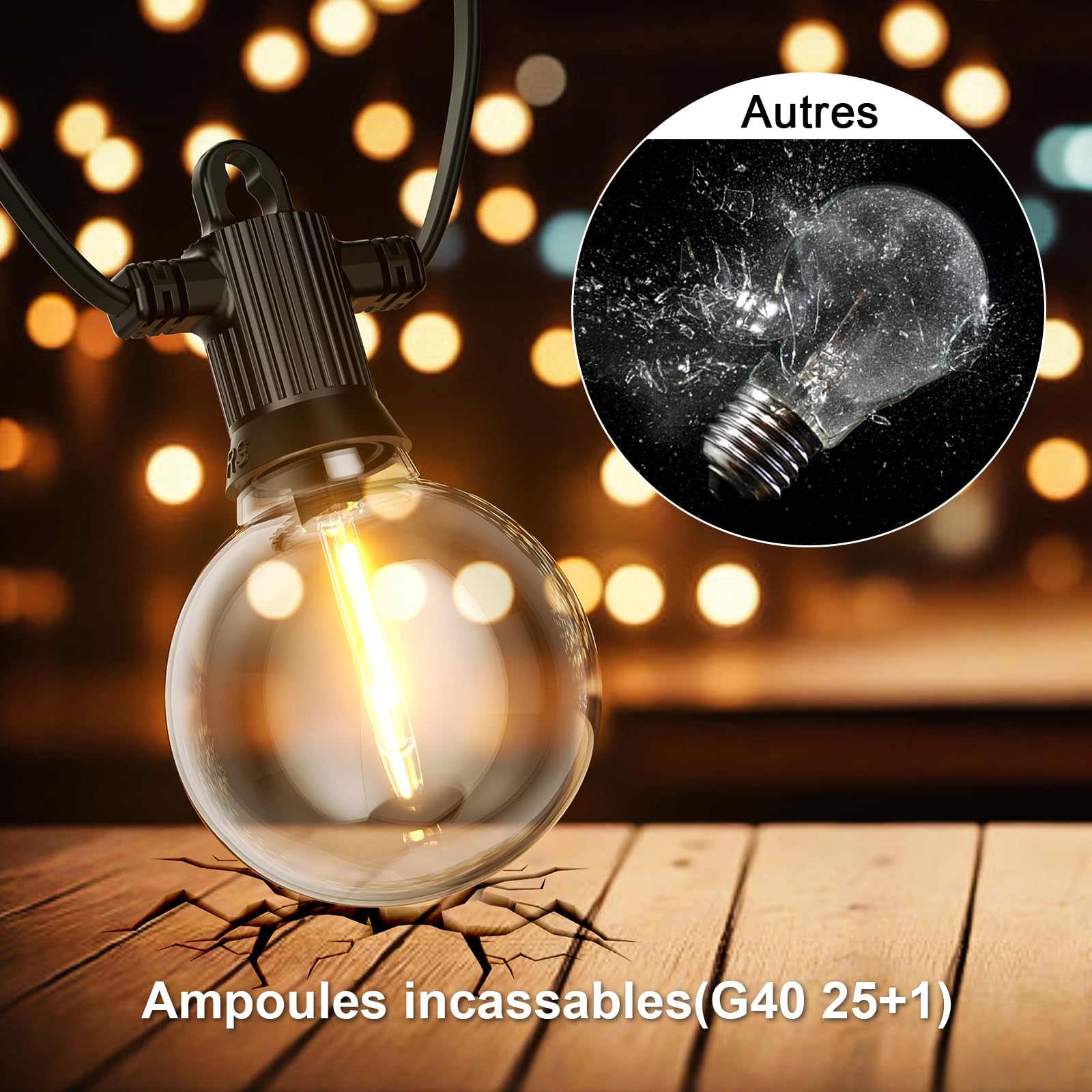 Kawaya Guirlande Lumineuse Exterieure 15M Guirlande Lumineuse Prise Secteur Electrique IP65 étanche Balcon avec 25+1 Led Ampoule Incassables 24V Basse Pression Dimmable en 4 Températures de Couleur