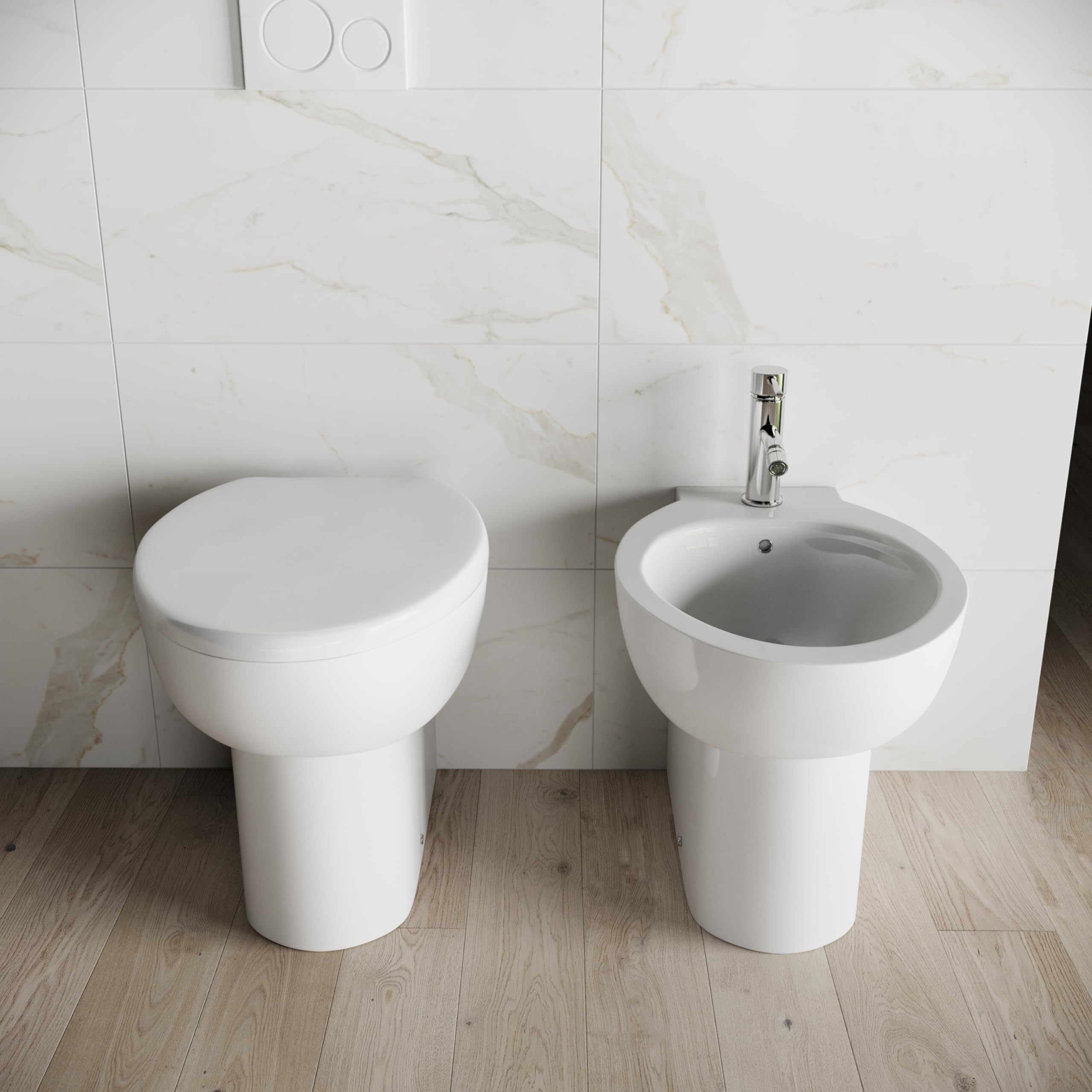 Ceramica Filomuro Vaso Bidet Sedile Copri-wc Mod. Doha Bianco Lucido