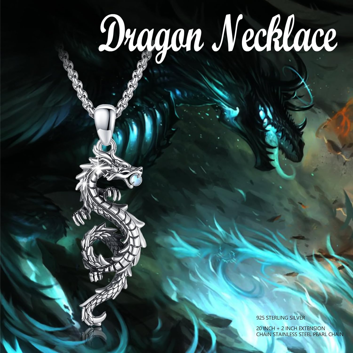 Dragon Necklace 925 Sterling Silver Oxidized/Solid 24K Gold Over Dragon Pendant Unisex Jewelry Valentine's Day Gift for Men Women