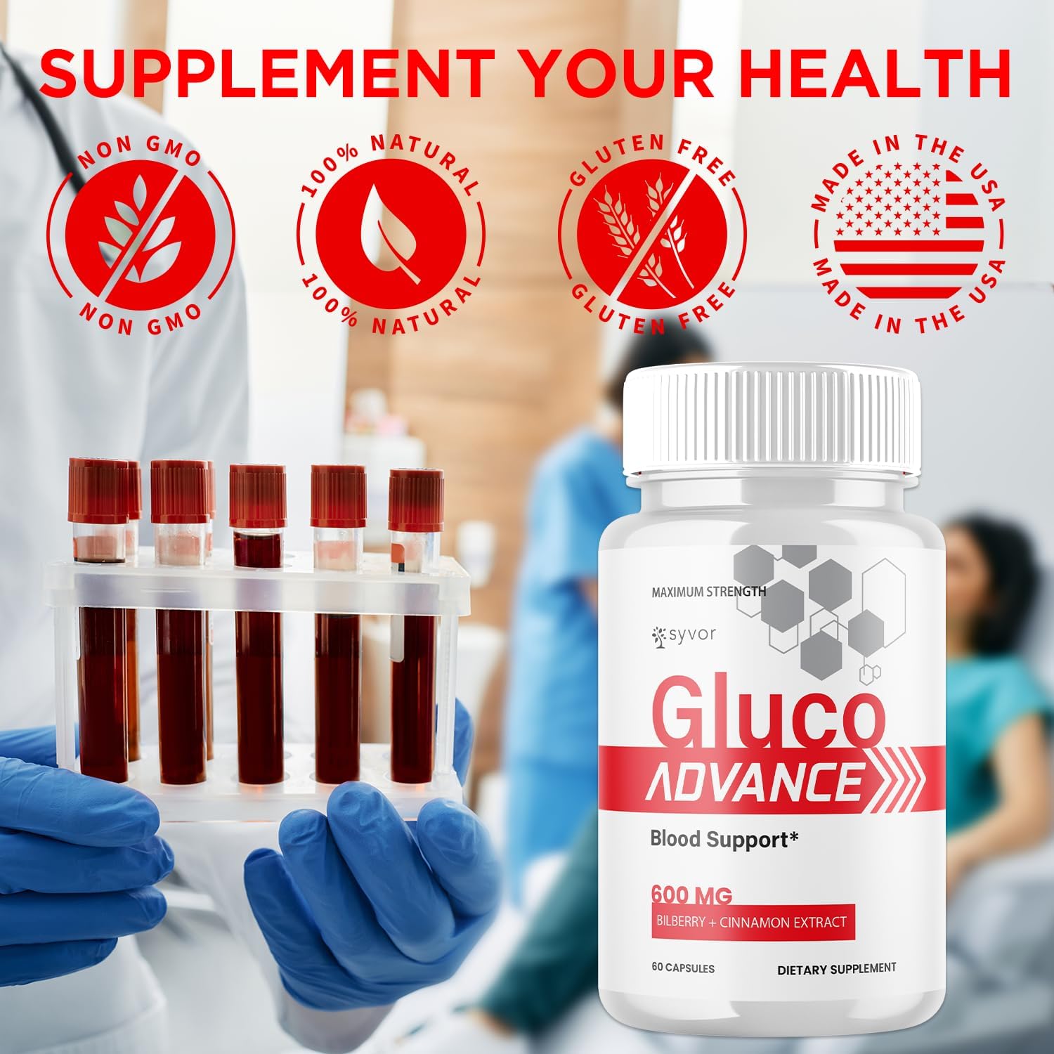 (2 Pack) Gluco Advance Capsules, Official GlucoAdvance Supplement Pills with All Natural Ingredients, Advanced Formula Supplement with Maximum Strength Support Vitamins for Women & Men (120 Capsules)