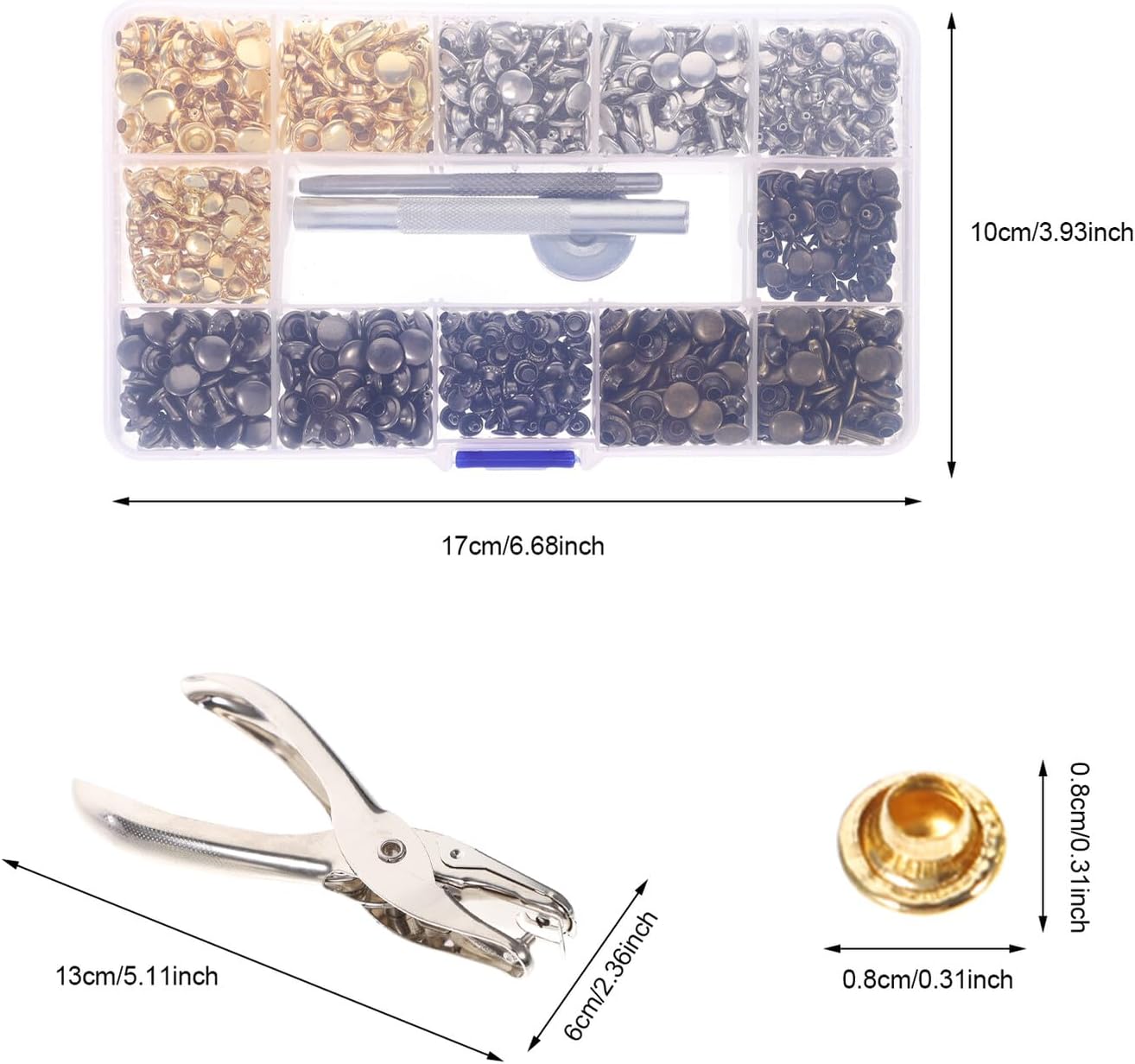 GALPADA 6mm 8mm Double-Sided Rivets Leathercraft Kit with Installation Tools, 480pcs Punk Rivet Studs Set in 4 Colors for DIY Clothing, Shoes, and Accessories Crafting
