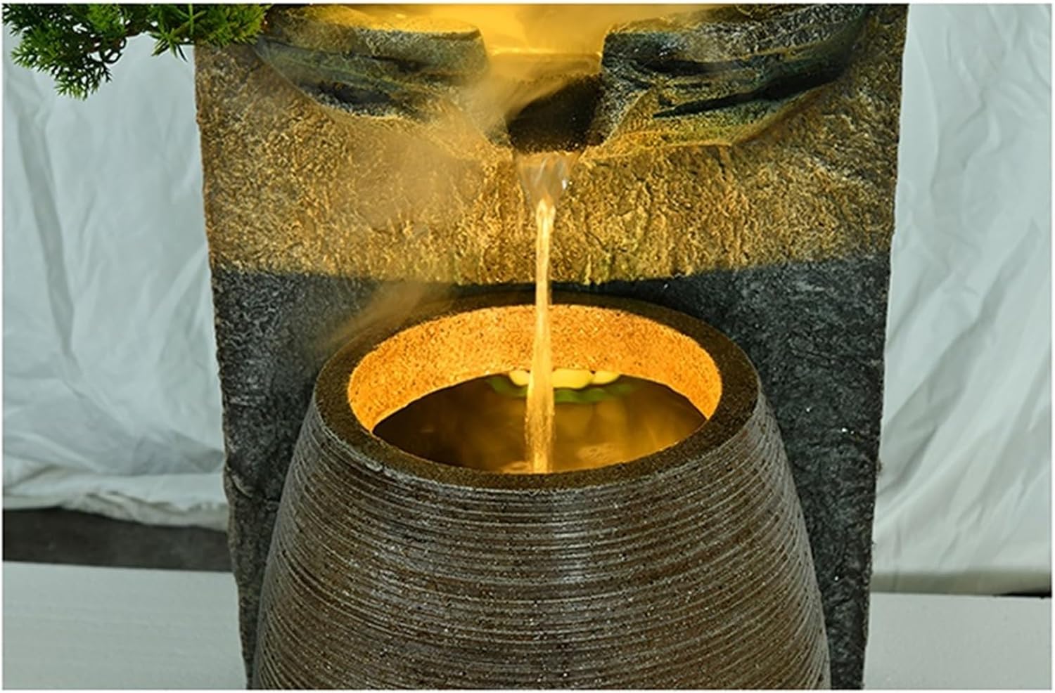 FKEE55UED Standing Waterfall Water Fountain Decoration, Living Room Indoor Circulating Water Floor Decoration, Courtyard Balcony Landscape Rockery Fountain Landscape Floor Fountain