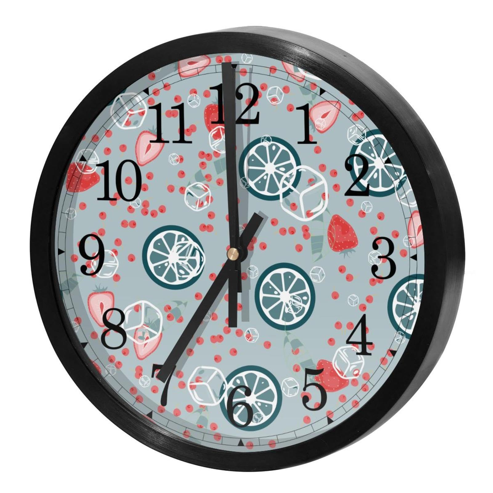 Horloge murale ronde Glaçons Citron Fraise pour illuminer votre cuisine familiale