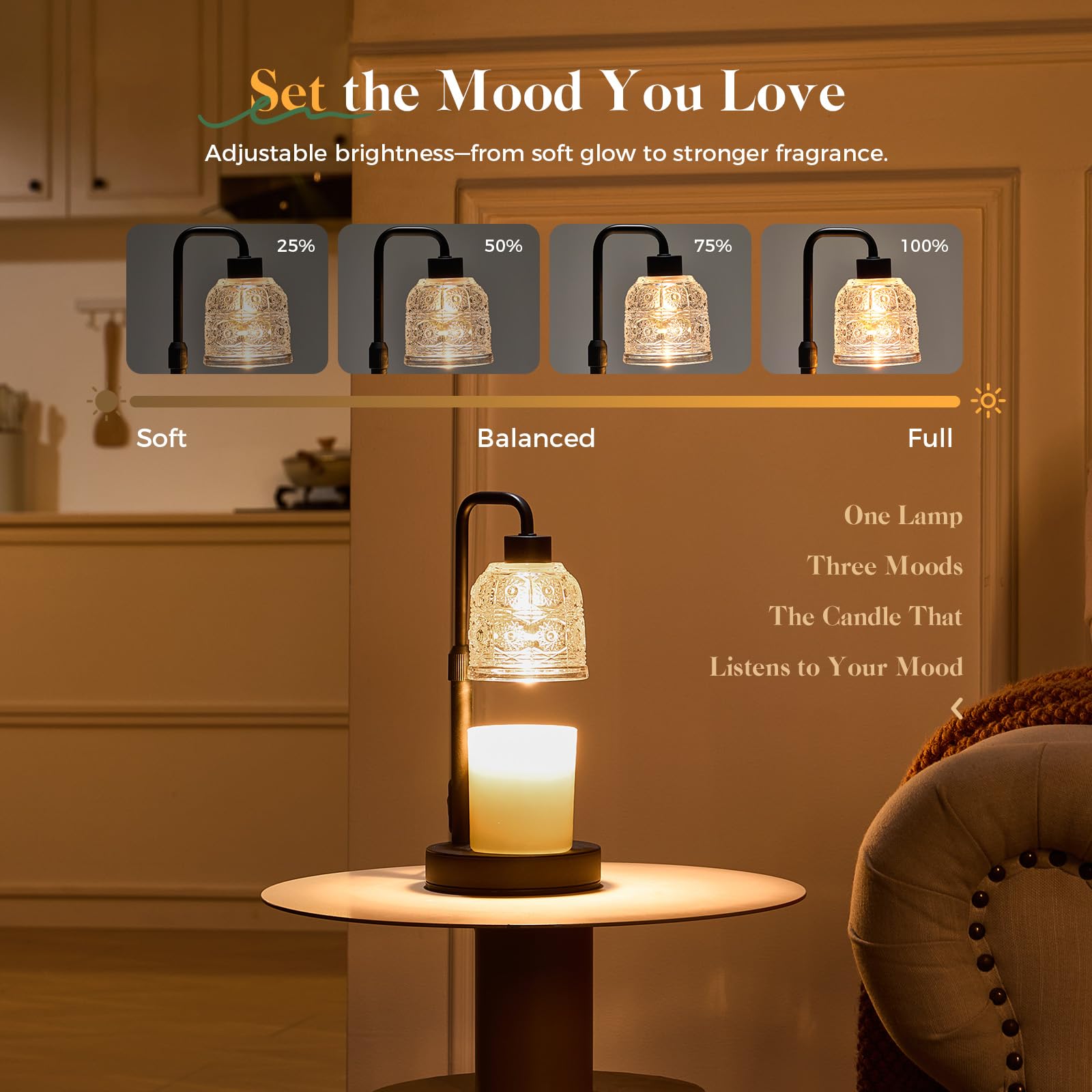 Candle Warmer Lamp with Timer Dimmer, Adjustable Height Wax Melt Warmer for Jar Candles, Housewarming Gift, Birthday Mother's Day Valentines Gifts for Women Mom Sister Wife Bedroom New Home Room Decor — view 3