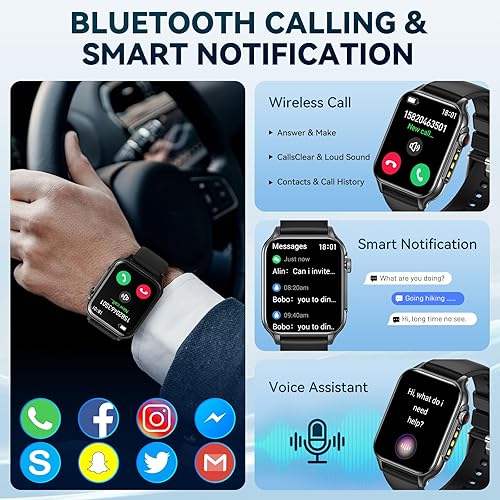 Miniatura 3 de Relojes inteligentes para mujeres y hombres (responder/hacer llamadas) con linterna LED, pantalla táctil HD de 1.96 pulgadas, monitor de sueño de