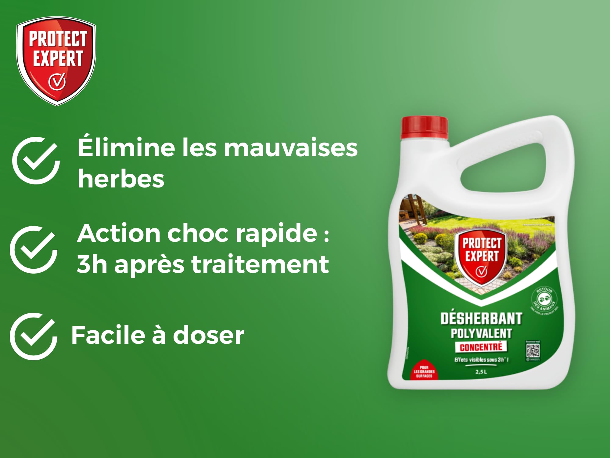 PROTECT EXPERT Désherbant Polyvalent Concentré 2,5L Jusqu’à 150m² Bidon Doseur PROHERBIO25N