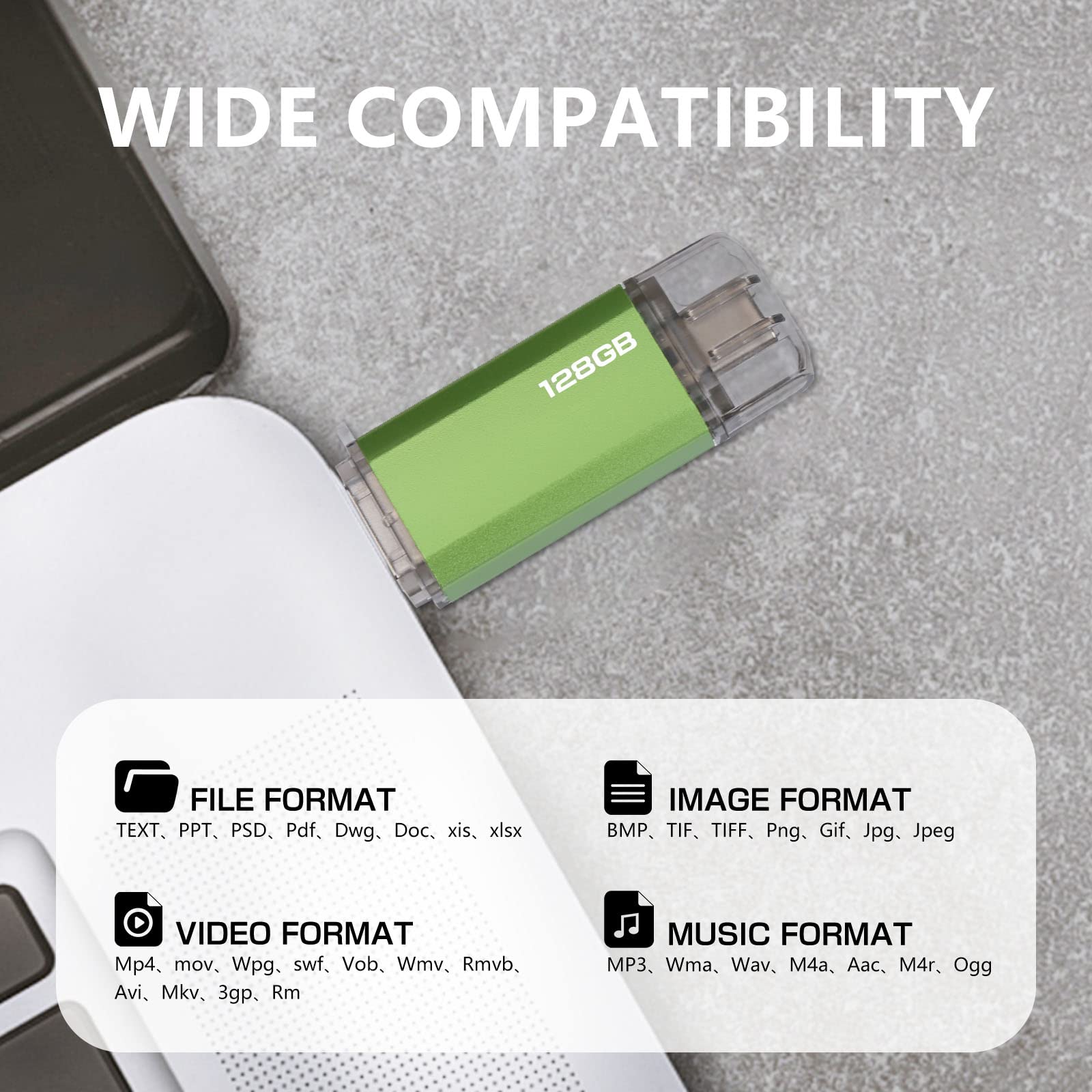 Chiavetta USB Tipo C 128GB, 2 en 1 Pendrive USB 2.0 128 GB Mini USB C Flash Drive Penna USB 128 GB per PC/Tablet/Laptop/Smartphone con Tipo C (Verde)