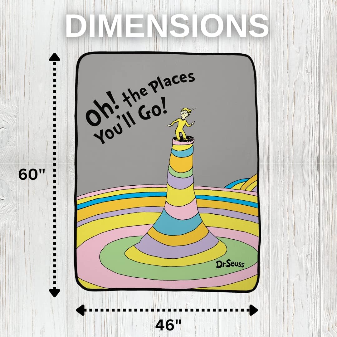Collectibles Dr. Seuss “ Oh The Places You’ll go” Bedding Super Soft Micro Raschel Throw, 46 in x 60 in, (Official Licensed Product) by Franco