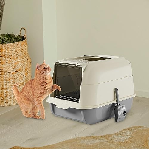 Miniatura 4 de Caja de arena para gatos con tapa, inodoro para gatos, bandeja de arena de espacio grande cerrada con doble puerta, orinal para gatos en crecimiento