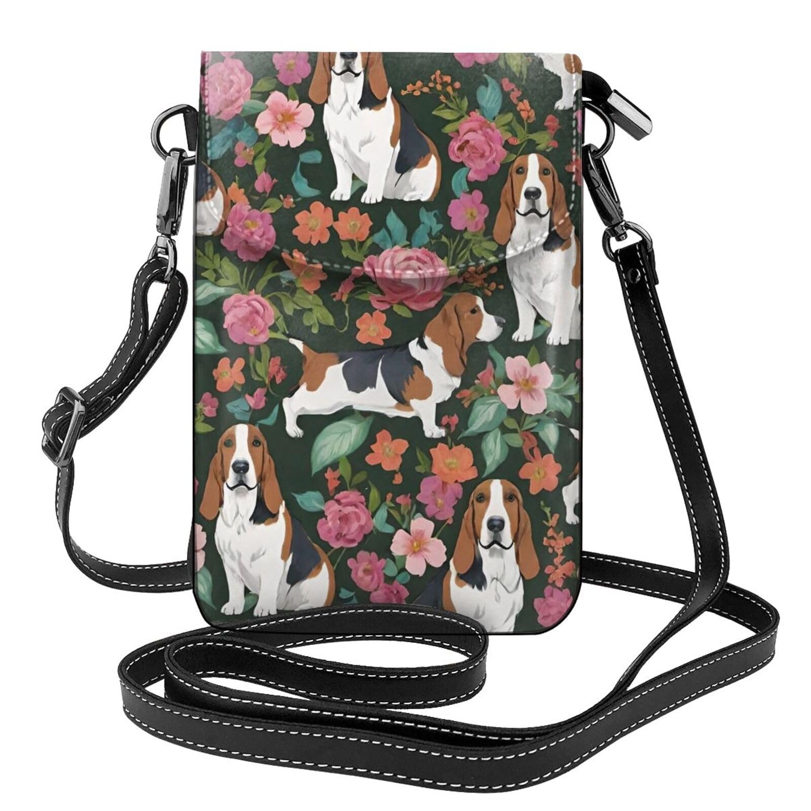 BoomDragon Smartphone Outdoor Activities Multifunctional Basset Hound Dog Flower Art Holder - for 6 Inch Cell Phones with Detachable Shoulder Strap,