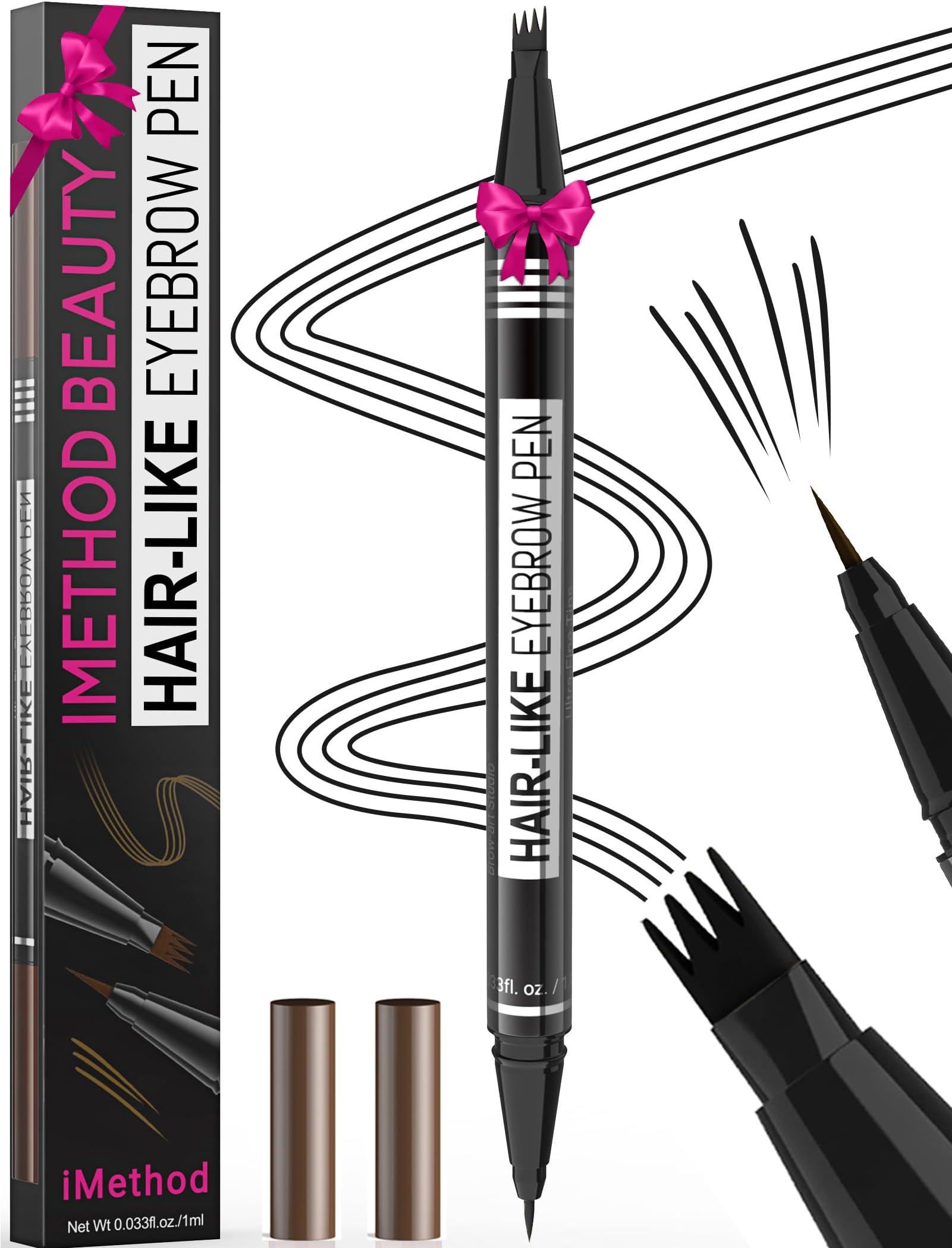 iMethod Microblading Eyebrow Pen - Eyebrow Pencil Magical 2-in-1 Dual-Ended Eye Brow Pencils for Women with 4-Fork-Tip & Ultra Precise Brush-Tip Create Natural Hair-Like Brows, Last All-Day, Black
