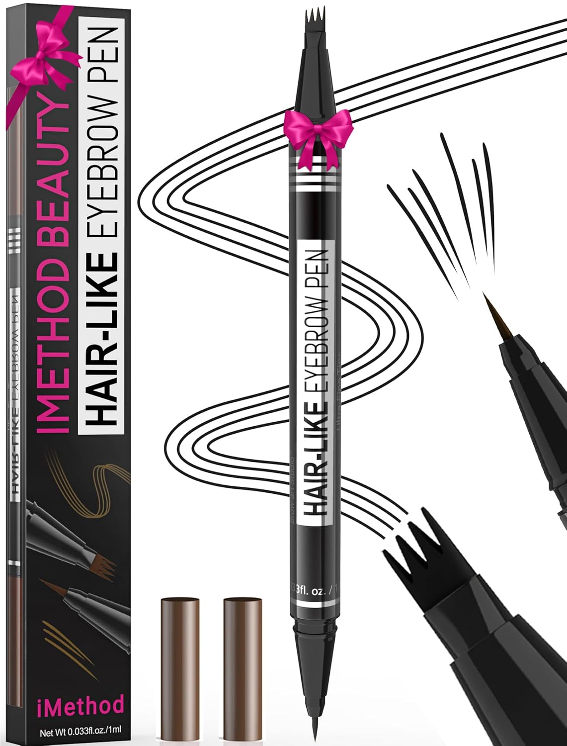 iMethod Microblading Eyebrow Pen – Eyebrow Pencil Magical 2-in-1 Dual-Ended Eye Brow Pencils for Women with 4-Fork-Tip & Ultra Precise Brush-Tip Create Natural Hair-Like Brows, Last All-Day, Black