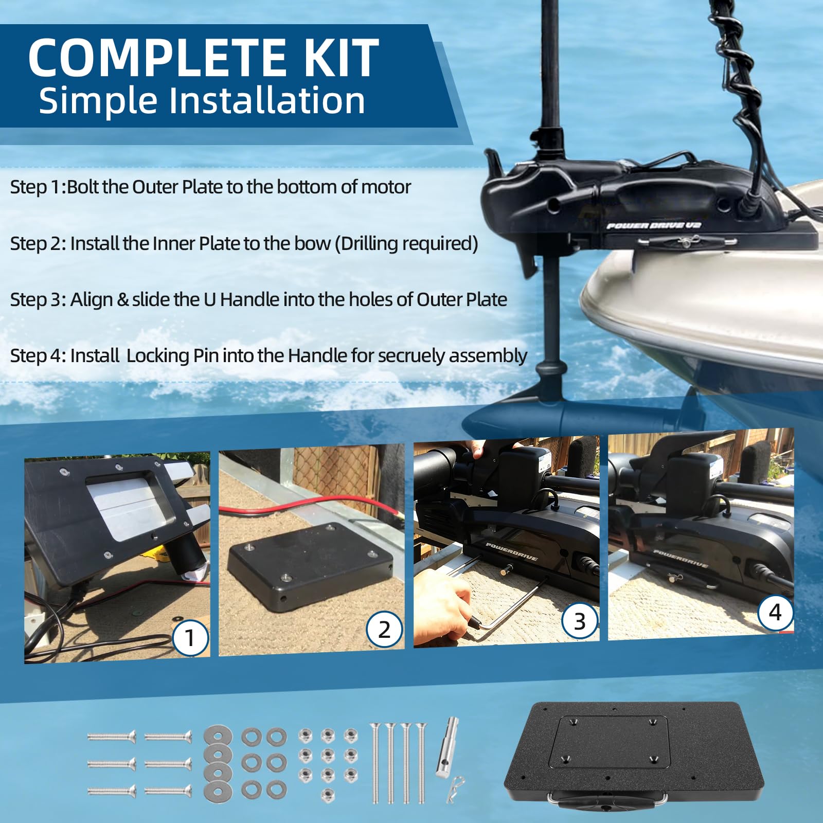 Für Minn Kota 1854021 Schnellspanner-Halterung MKA-21 passend für Ulterra, Terrova, Deckhand 40, PowerDrive, PowerDrive V2/Pontoon Trolling Motors, für Minn Kota Trolling Motor Montagehalterung