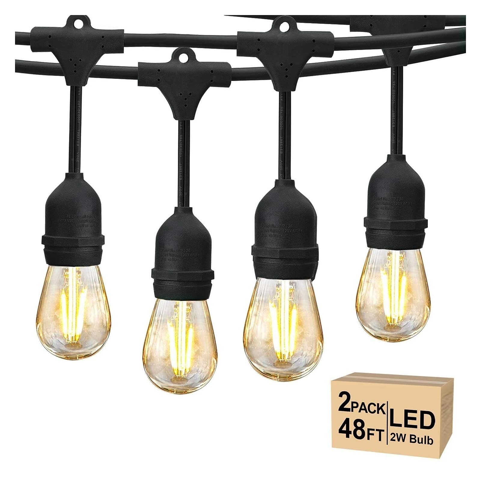 S14 Leichte S14 LED, Festoon-Lichtstring 30 hängende Buchsen E27-Basis und 2W-LED. Warmweiß 2700K-Zwiebeln, geeignet for Terrassen, Hinterhöfe, Cafés, Hochzeiten