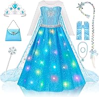 Meland Light Up Princess Dress for Girls 3-10 - Glowing Halloween Costume with Cape, Headband & Accessories, Birthday Christmas Gift