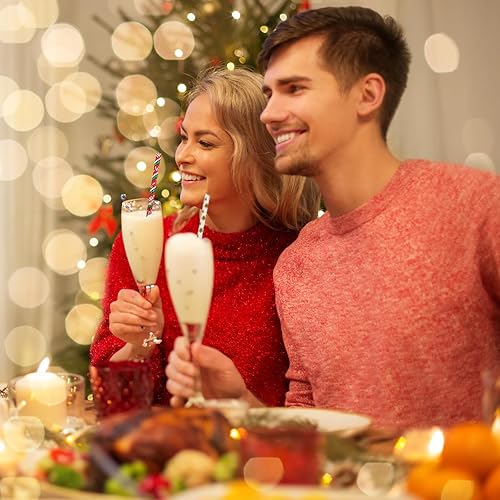 Miniatura 9 de NINU 100 pajitas de papel de Navidad, pajitas de copo de nieve para decoración de fiestas de Navidad y regalos de Navidad, 8 estilos