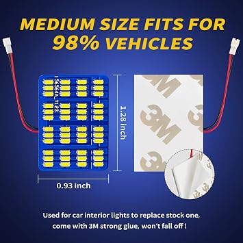 AUXLIGHT Car Interior LED Lights Accessories with 194 168 T10 / BA9S / DE3175 6418 211-2 578 Festoon Adapters, 48-SMD Panel Lamps for Dome Map Door Trunk Courtesy License Plate Lights (6000K White)