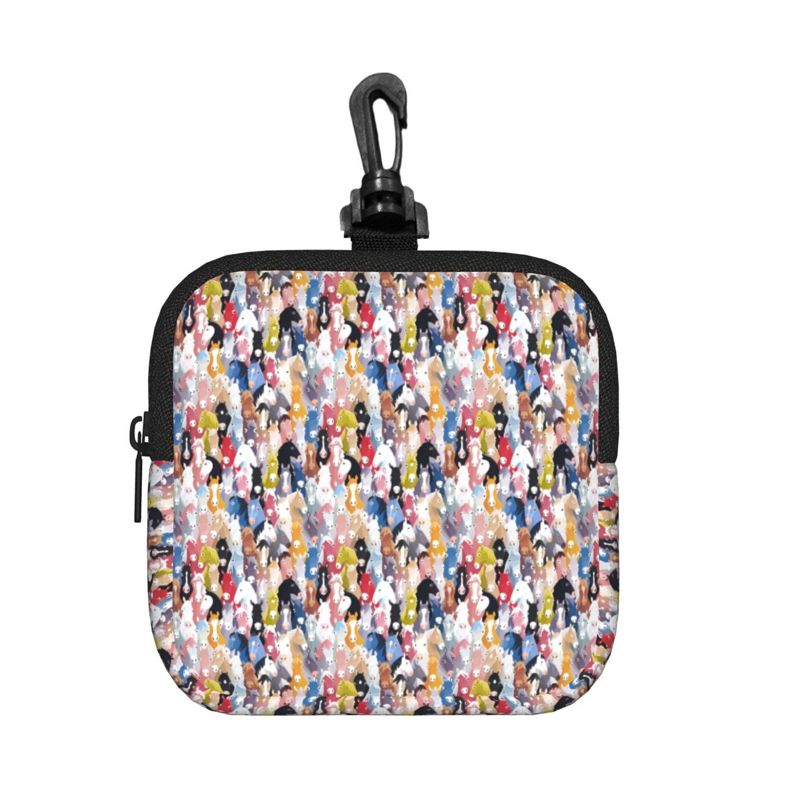 Colourful Cartoon Horses Print Square Storage Bag Travel Toiletry Cosmetic Organizer Pouch Lightweight Reusable