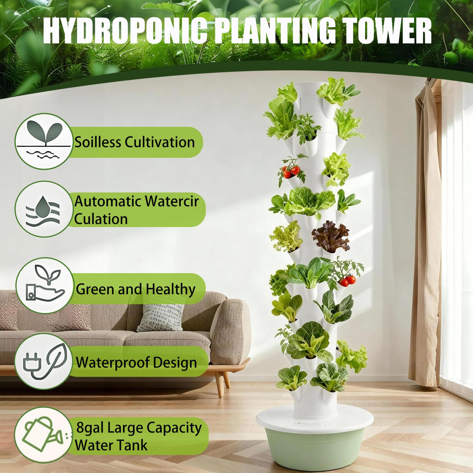 Silencioso Kit hidroponia Completo, Tanque 30L, Cambio de Agua Cada Mes, circulación automática, cultiva Lechuga, albahaca, Menta, Hiedra, para balcón, terraza, Restaurante, Granja 5Layers