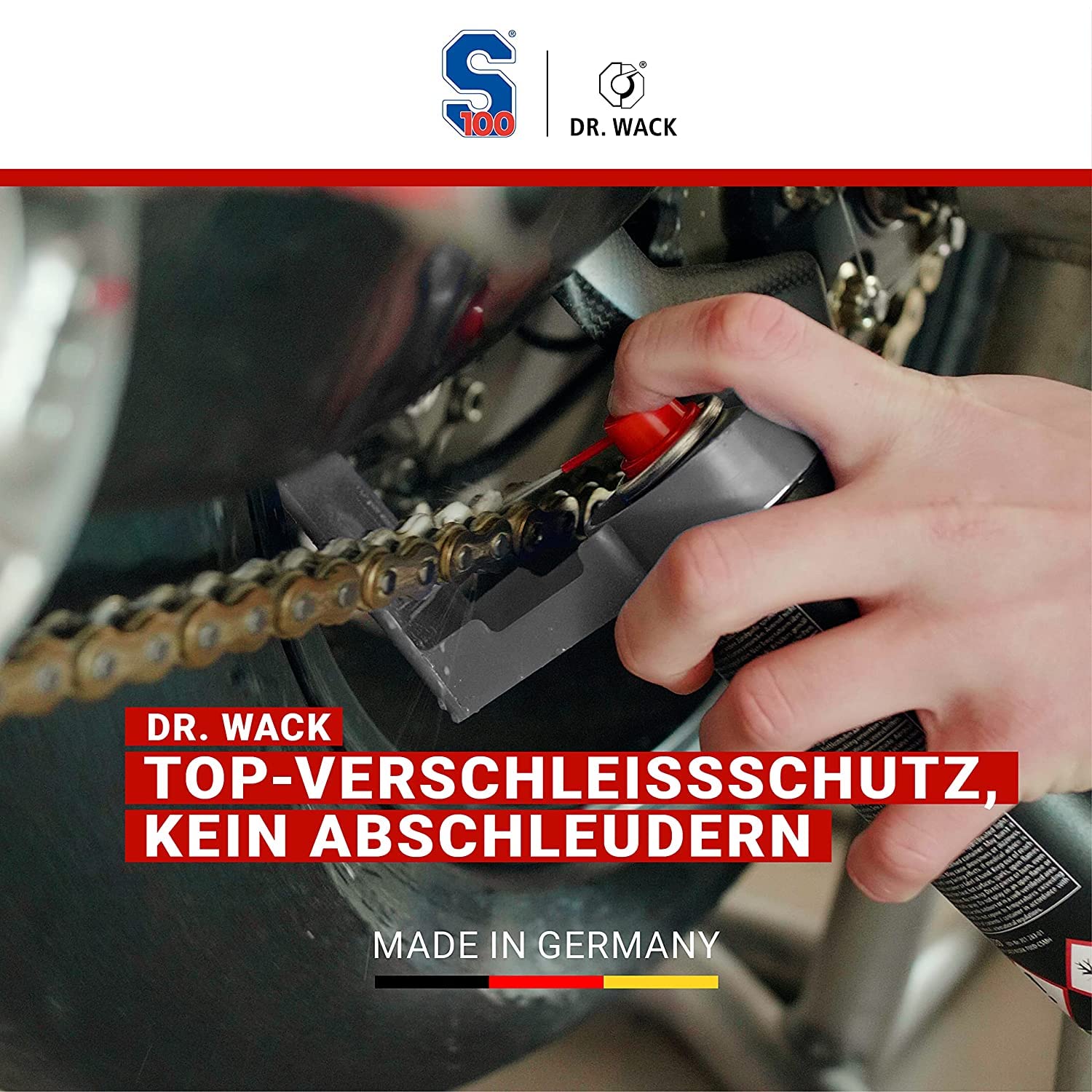 Motorrad Kette Reinigung & Pflege Bundle - Dr. Wack - S100 KettenreinigerI Motorrad-Kettenreiniger für O/X/Z-Ring + S100 High End Kettenspray 300 ml I Motorrad-Kettenöl+ 2x detailmate Mikrofasertuch