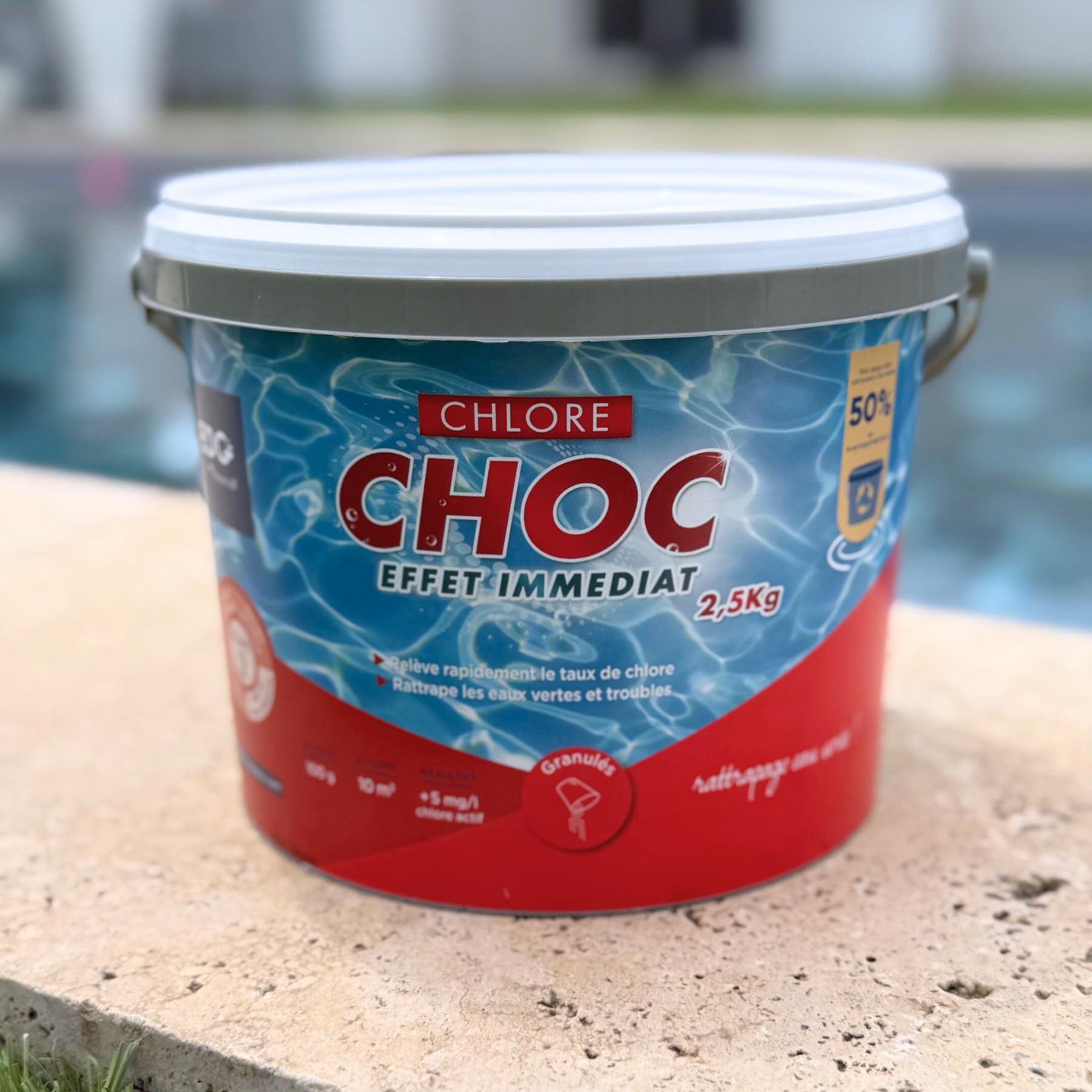 Chlore Choc Piscine - Granulés - Seau 2.5 kg - Chlore Rapide Effet Immédiat - Rattrapage Eau Verte Usage Intensif Temps Orageux
