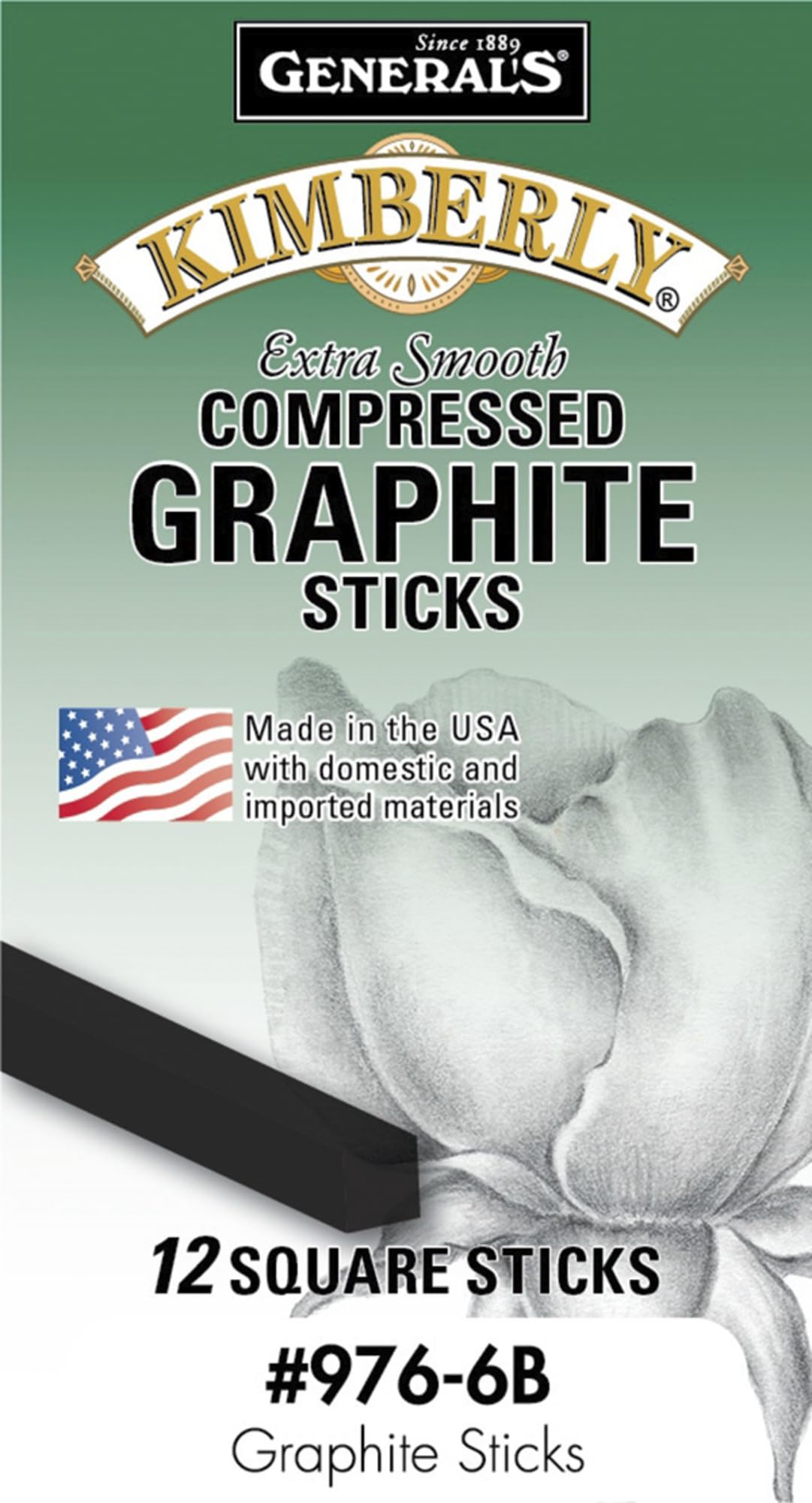 General's Kimberly Compressed Graphite Sticks, 6B Hardness, Black, Pack of 12