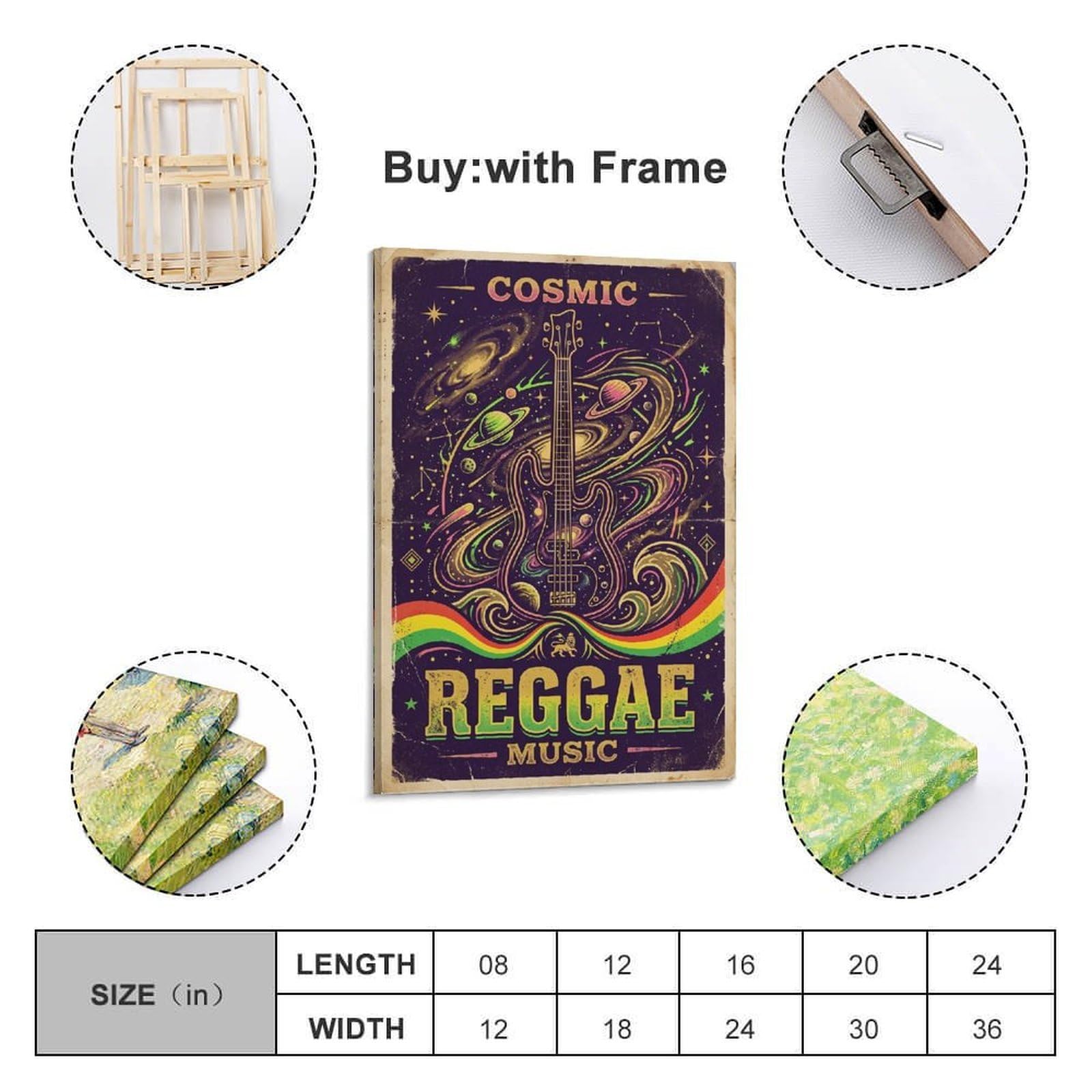 OKNGB Poster decorativo da parete su tela, motivo reggae cosmico con basso-galassia, stampa artistica su tela, poster decorativo moderno per camera da letto, 50 x 75 cm