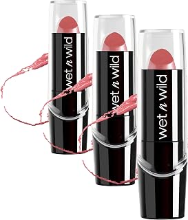wet n wild Silk Finish Lipstick, Hydrating Rich Buildable Lip Color, Formulated with Vitamins A,E, & Macadamia for Ultimate Hydration, Cruelty-Free & Vegan - Sunset Peach (Pack of 3)