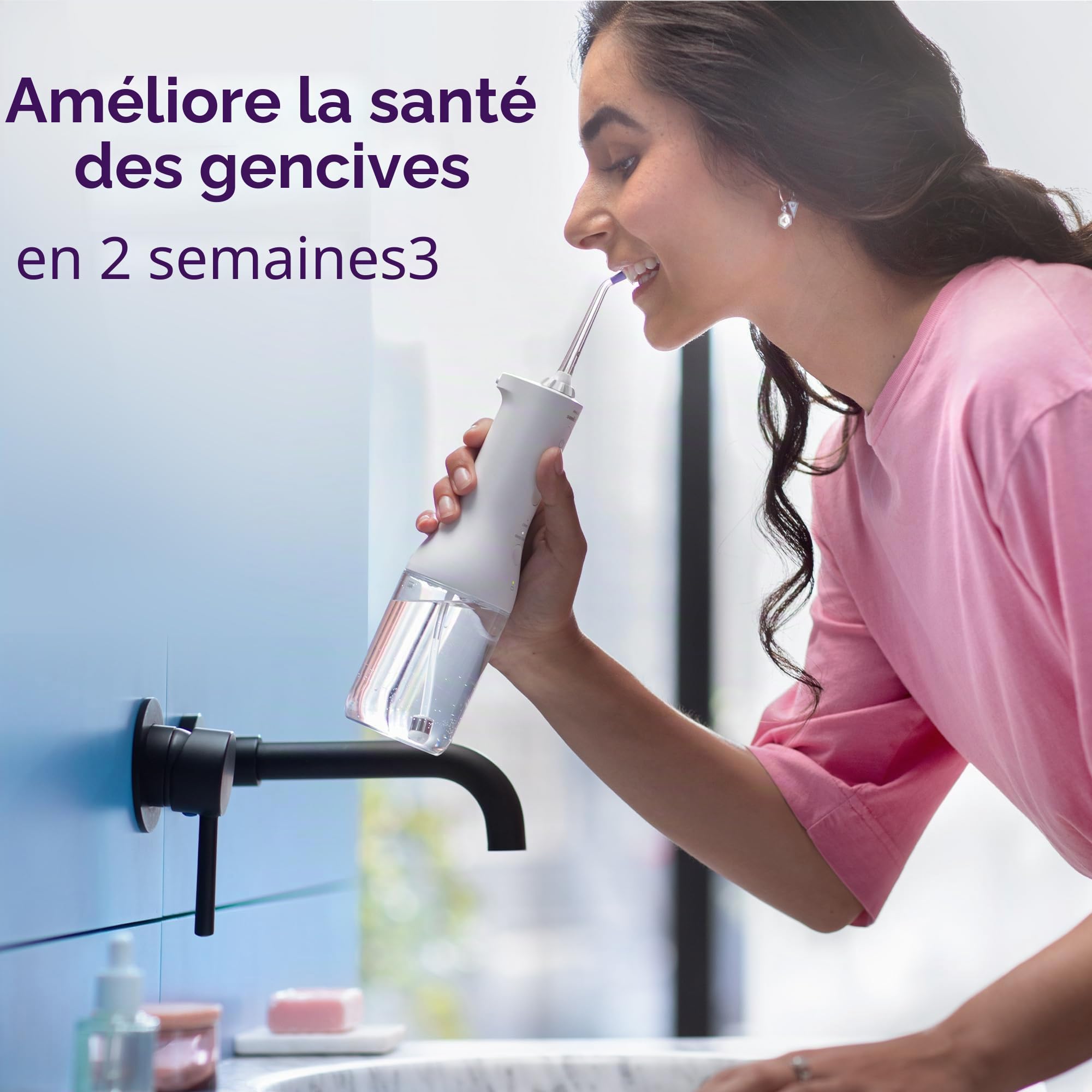 Philips Sonicare Cordless Power Flosser 3000 - Water Flosser with Innovative Quad Stream Technology, Oral Irrigator with 2 Flossing Modes and 3 Pressure Levels, IPX7 Waterproof, White, HX3826/21