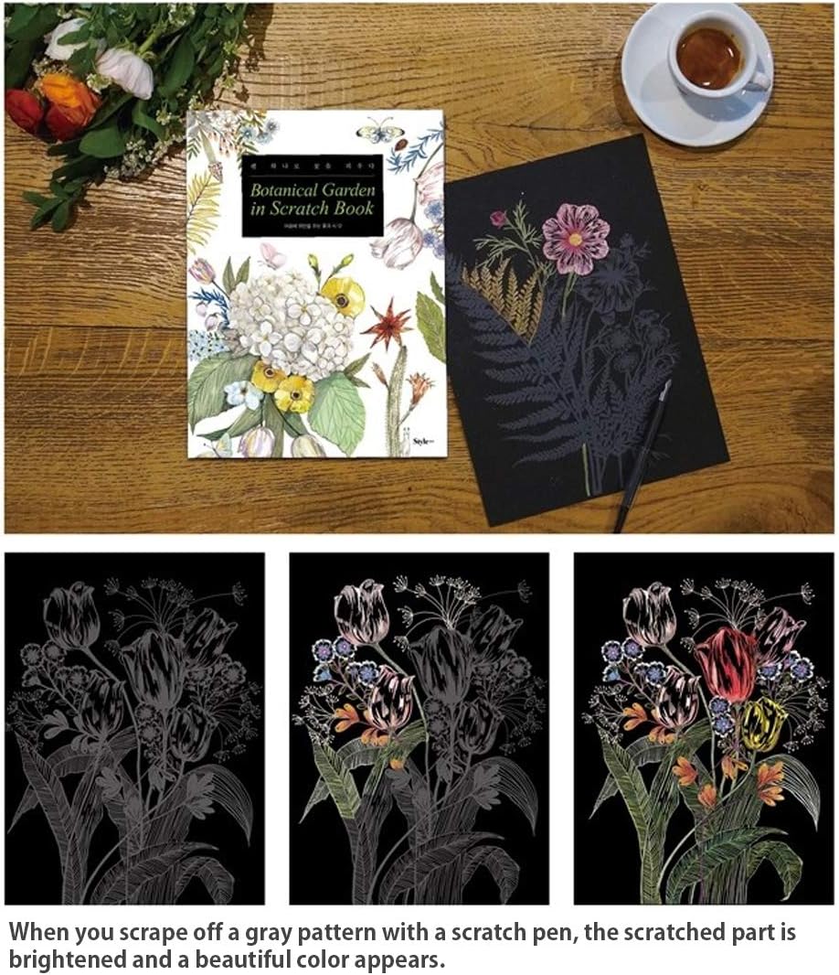 Botanical Garden in Scratchbook Art Therapy (Pen Included) Flowers and Poems That Comfort Your Mind for Adults Relaxation