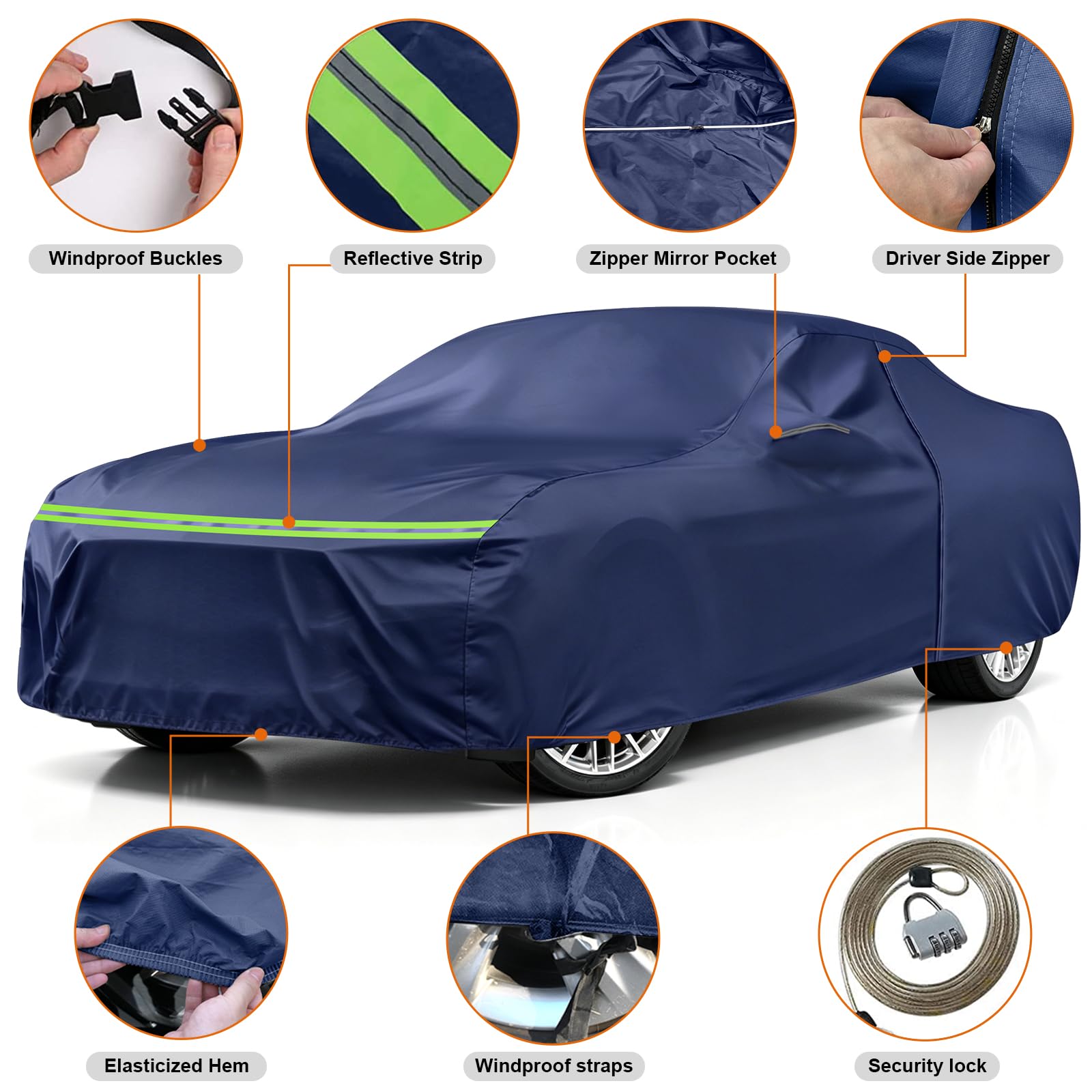 wasserdichte Autoabdeckung für Ford Mustang 2005-2026, Blau | Allwetter Vollgarage Autoplane Auto Abdeckplane Winter Sommer Garage Outdoor Abdeckung mit Winddichten Bändern