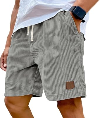 Mens Summer Shorts Elastic Waist Pockets Comfy Soft Knee Length 9 Inch Inseam Loose Wide Leg Casual Travel Outfits