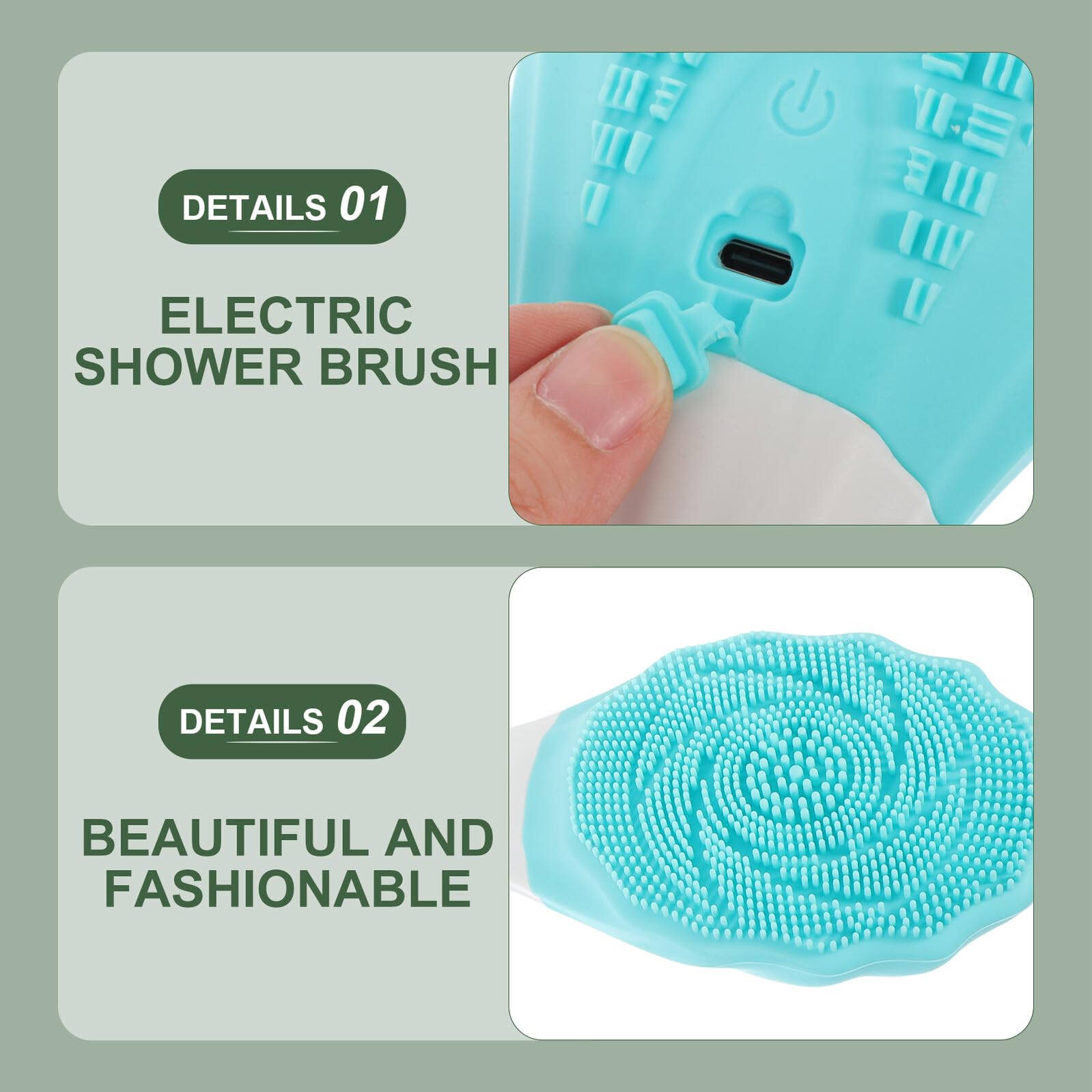 STOBAZA Spazzola per Doccia Elettrica Manico Lungo Spazzola per la Schiena in Silicone per Massaggio Corpo Strumento Pulizia Bagno Unisex Blu